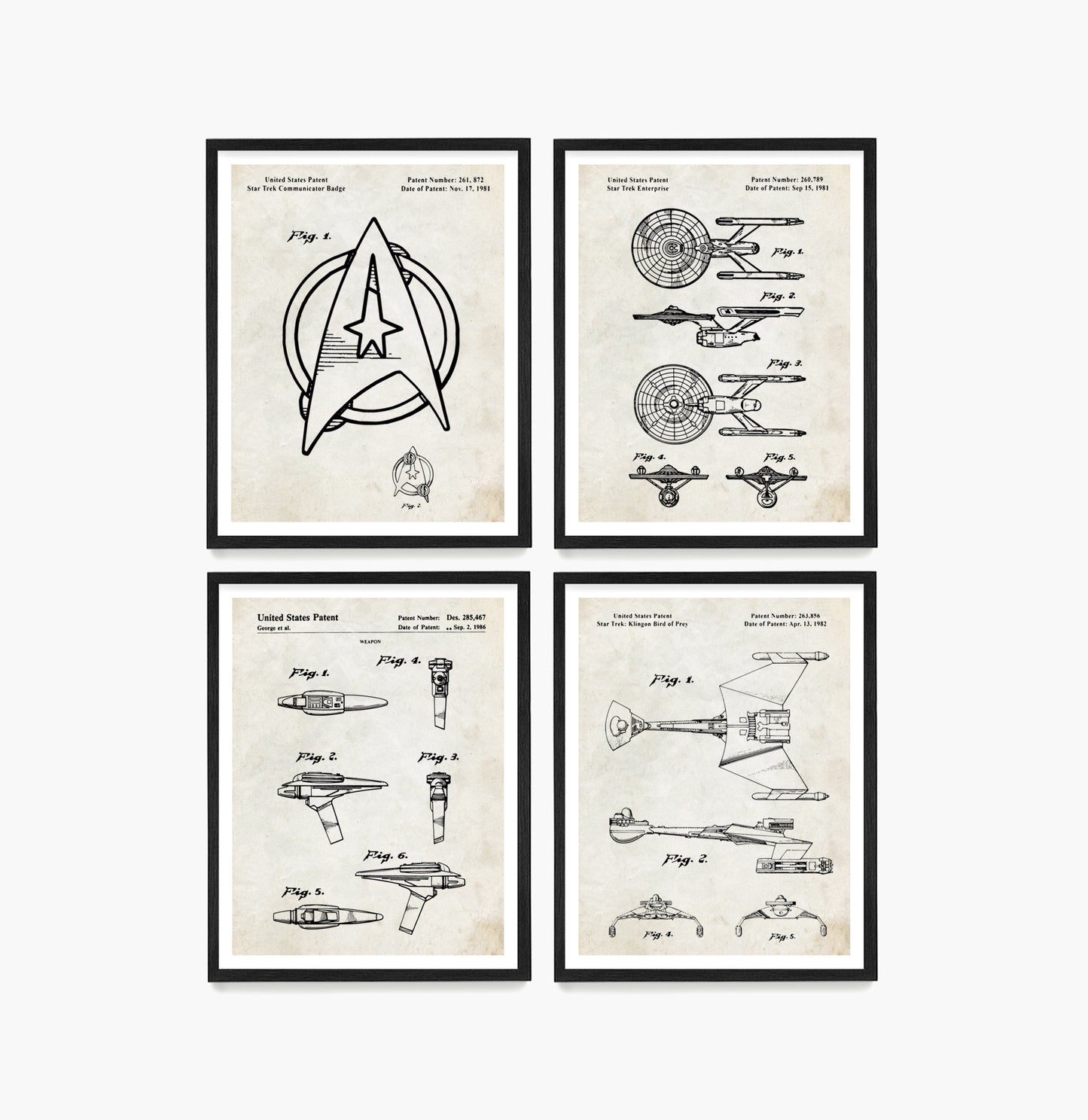 Star Trek Patent Wall Art, Star Trek Posters, Sci Fi Decor