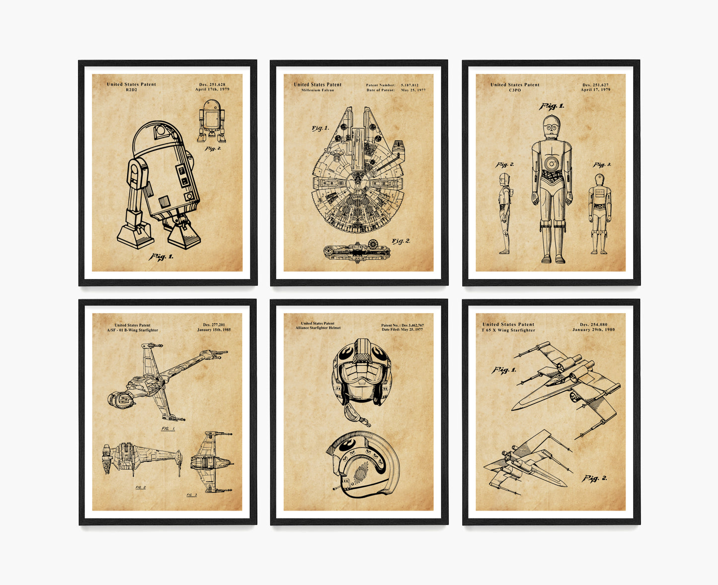 Star Wars Patent Wall Art Poster Set, Jedi Rebellion Sci Fi Decor