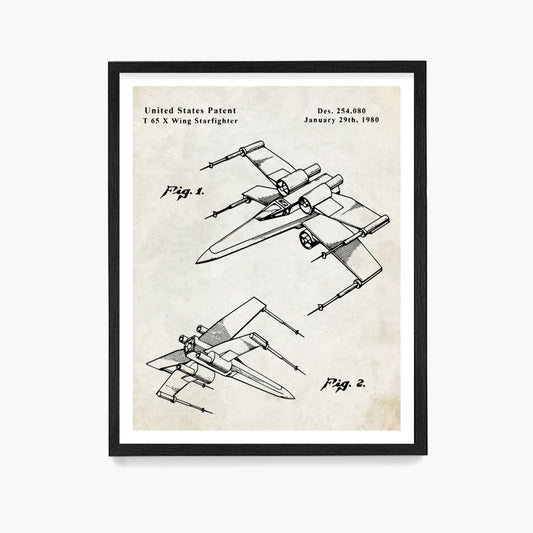 X Wing Patent Poster, Star Wars Patent Wall Art