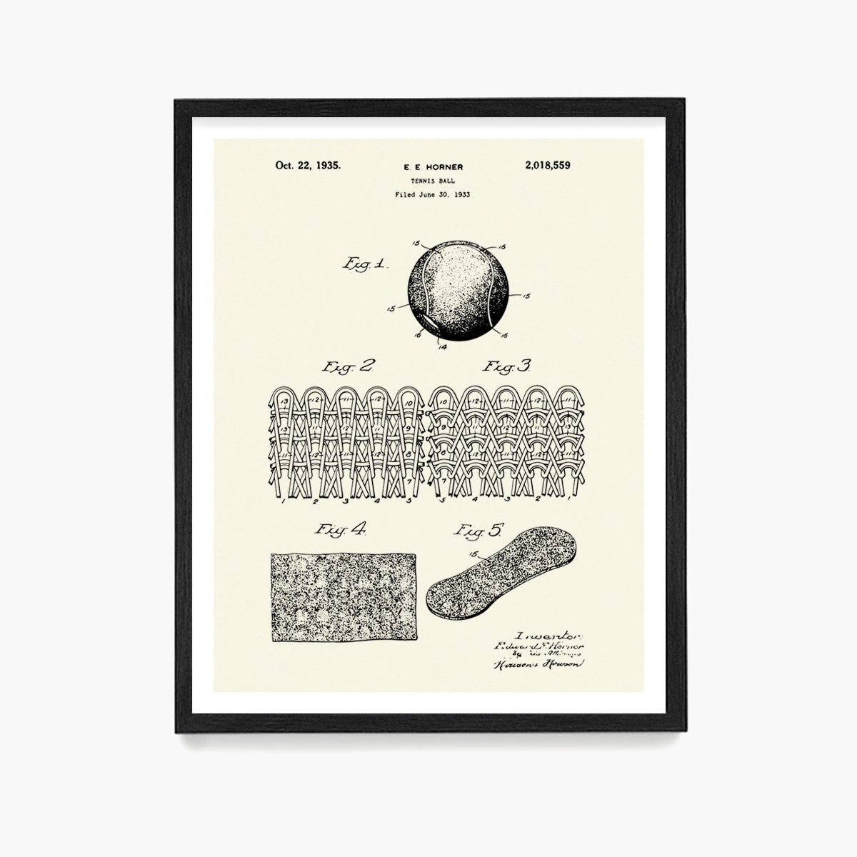 Tennis Court Ball Patent Poster, Tennis Wall Art