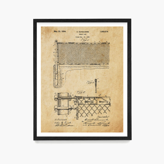Tennis Net Patent Poster, Tennis Wall Art