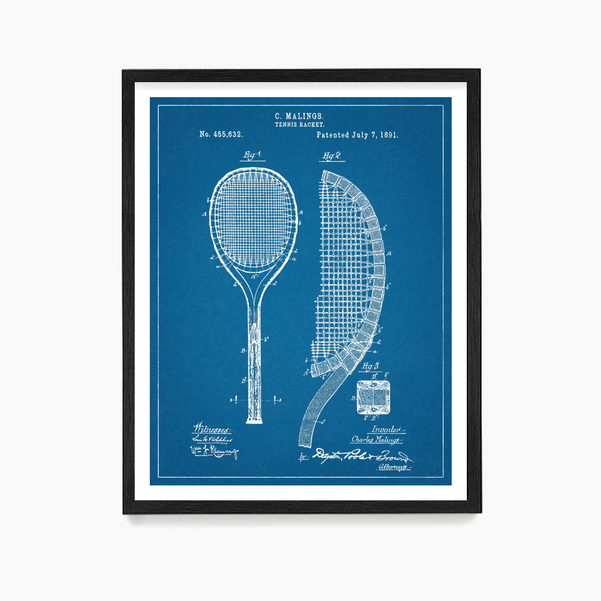 Tennis Racket Patent Poster, Tennis Wall Art