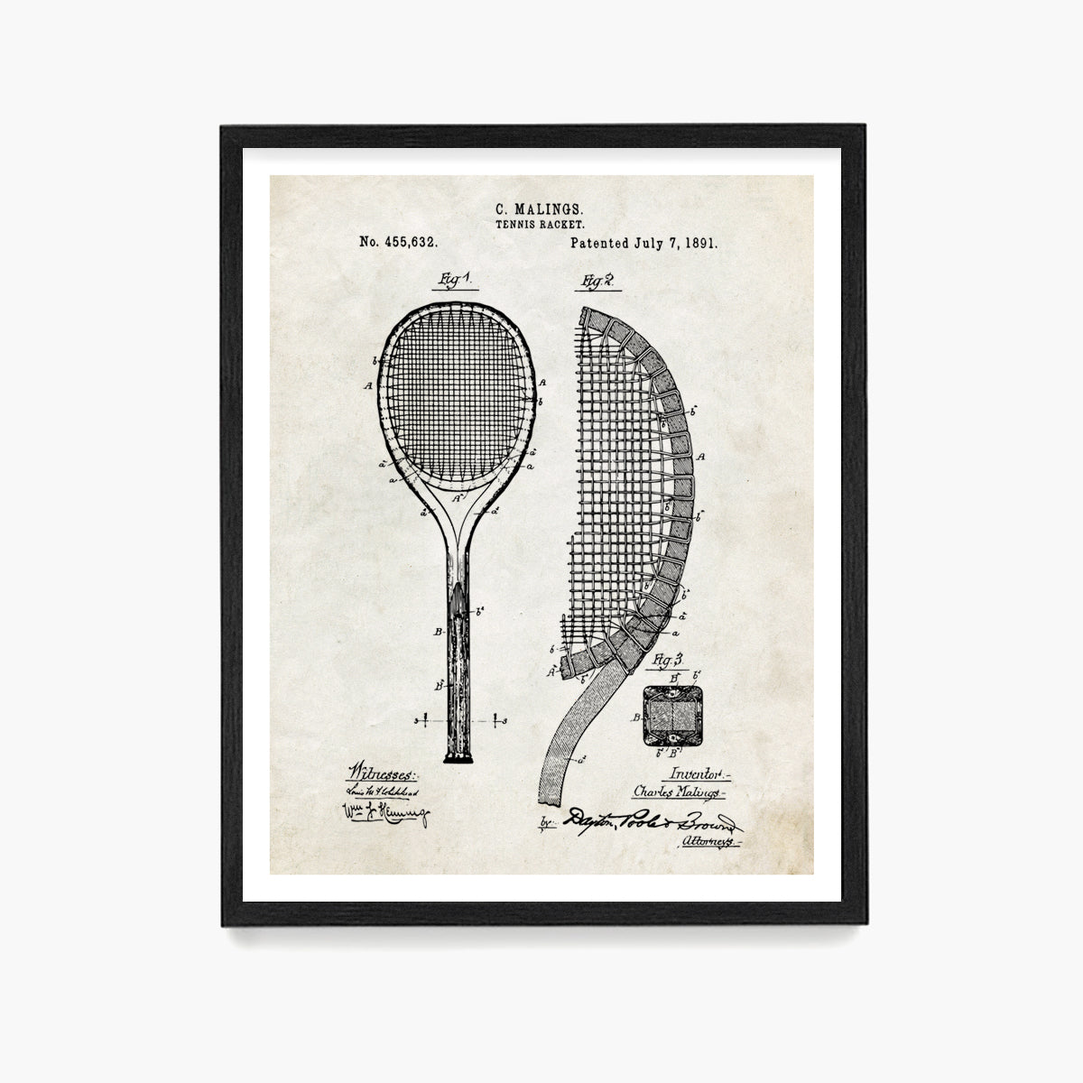 Tennis Racket Patent Poster, Tennis Wall Art