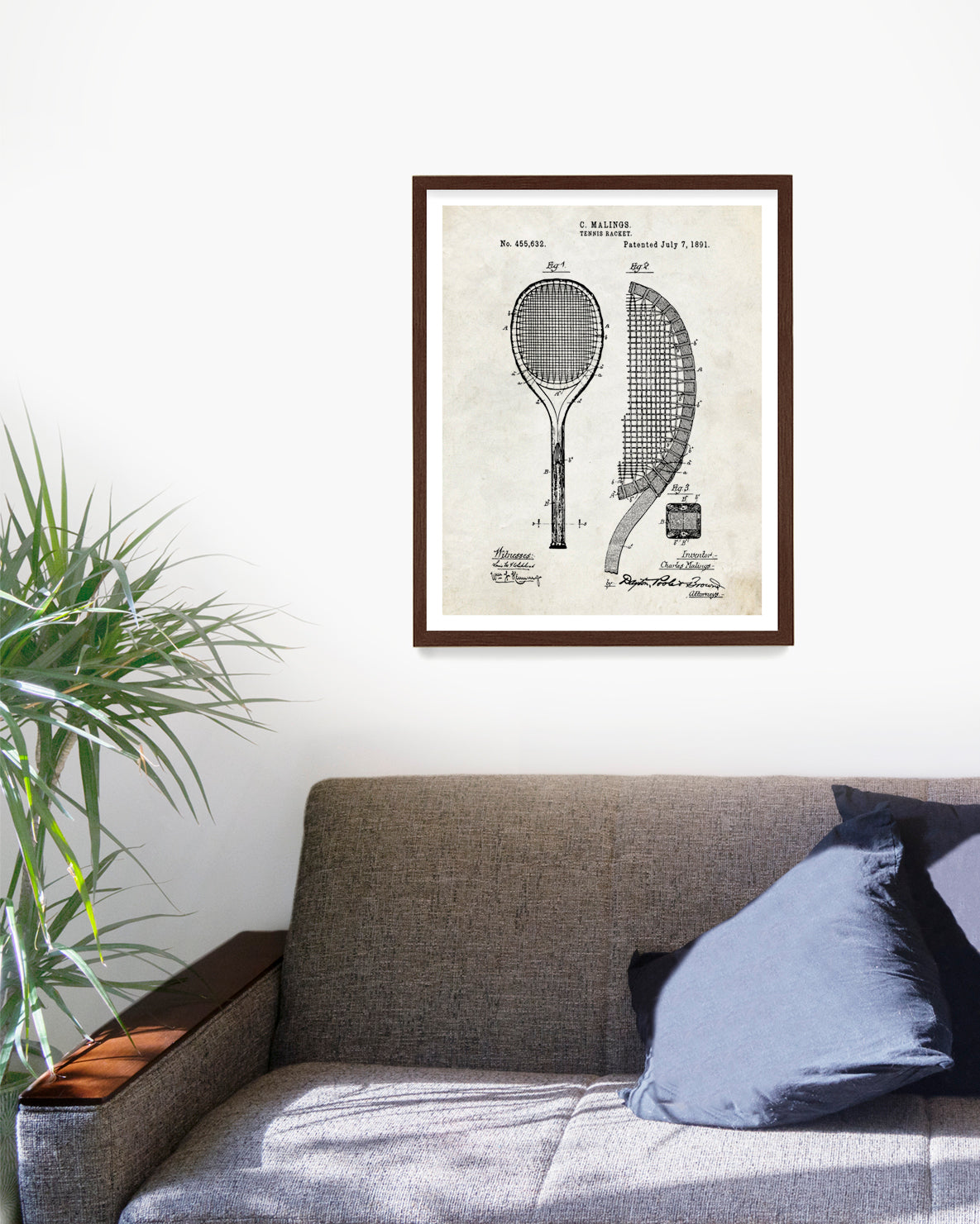 Tennis Racket Patent Poster, Tennis Wall Art
