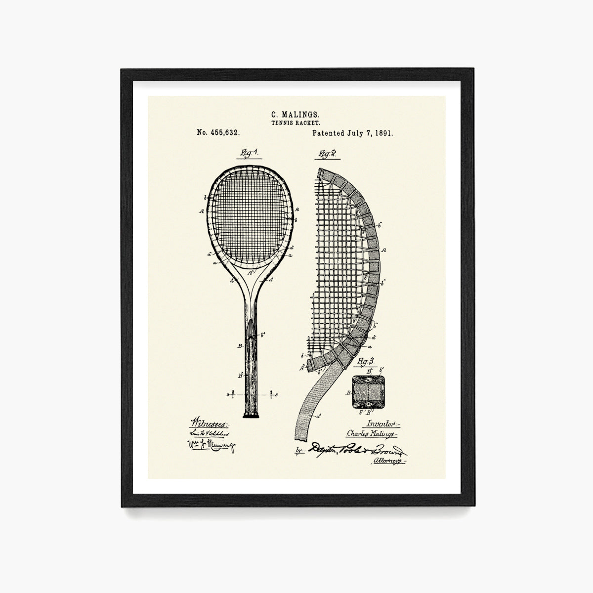Tennis Racket Patent Poster, Tennis Wall Art