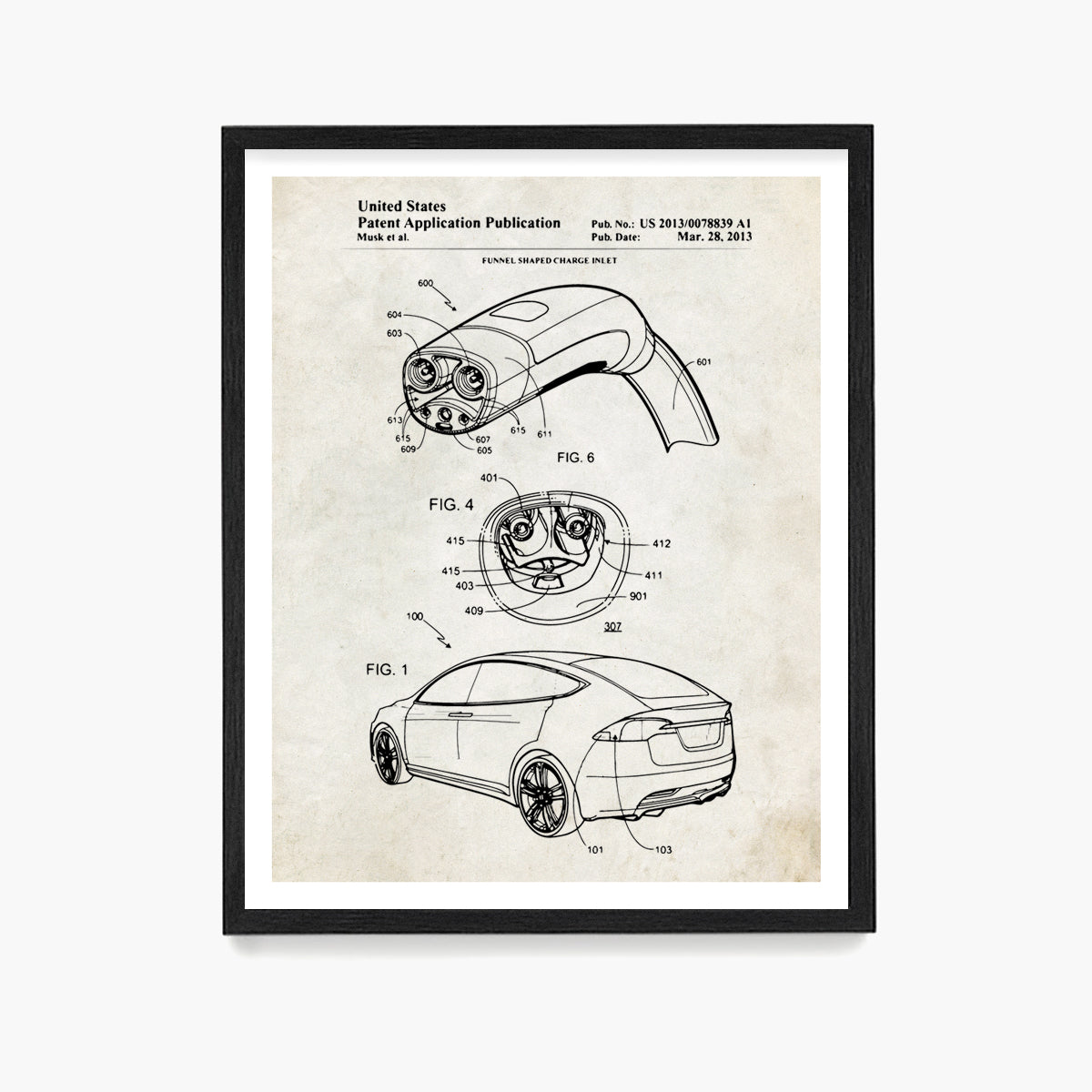 Tesla Car Patent Poster, Automobile Wall Art