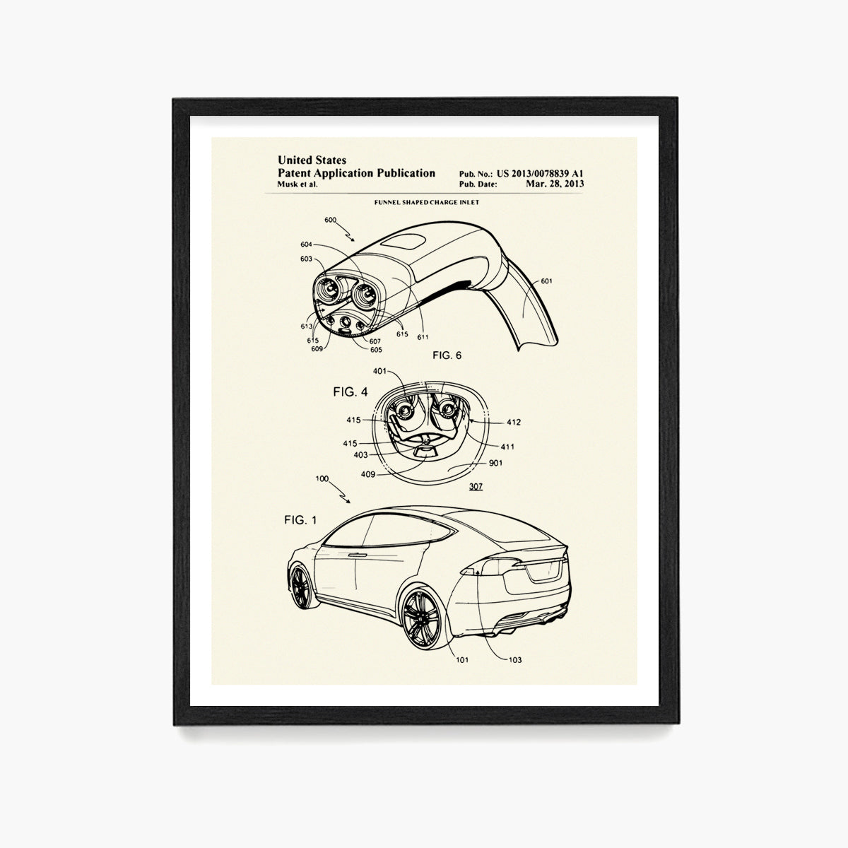 Tesla Car Patent Poster, Automobile Wall Art