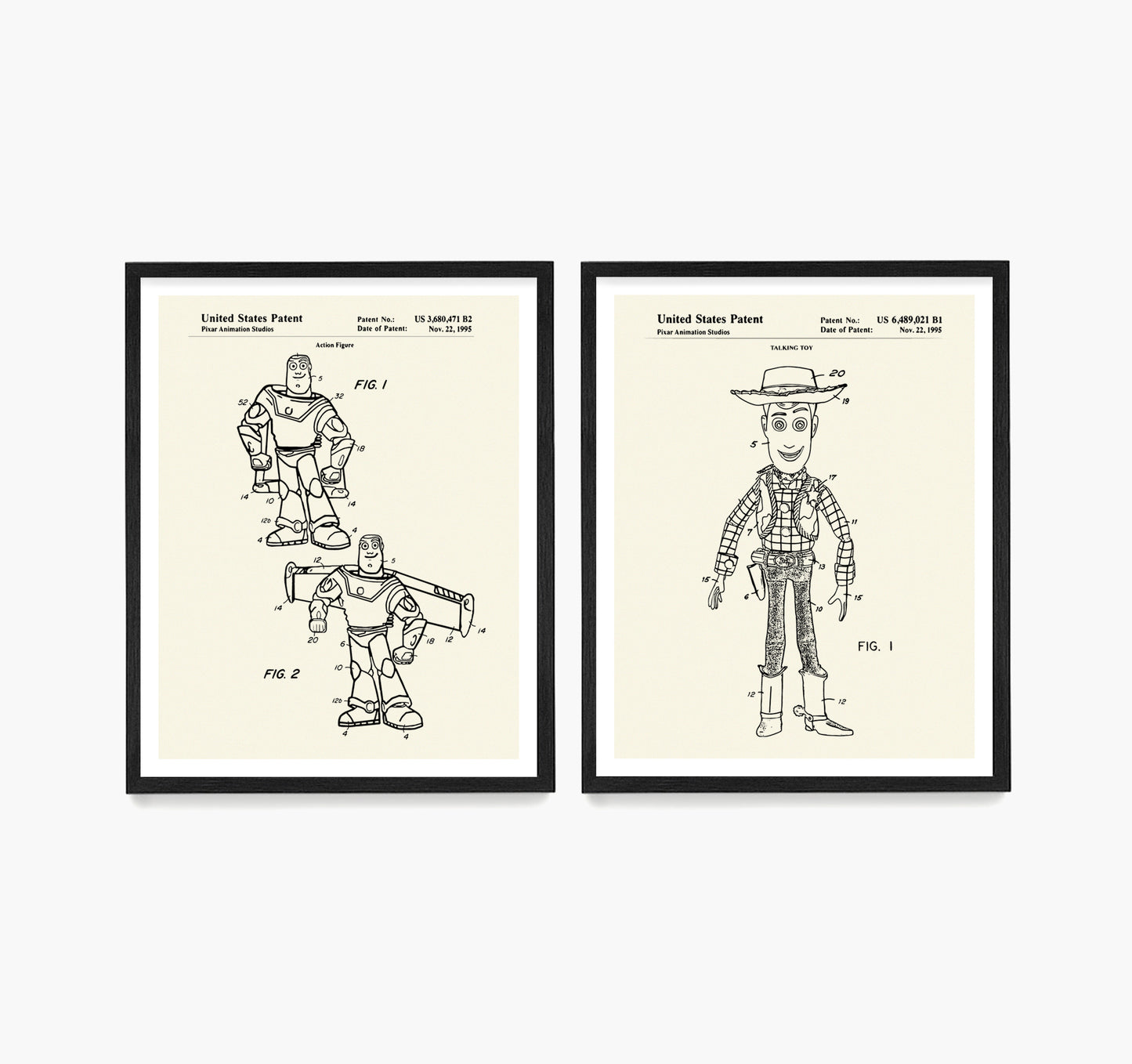 Toy Story Patent Wall Art, Buzz Lightyear Woody Posters