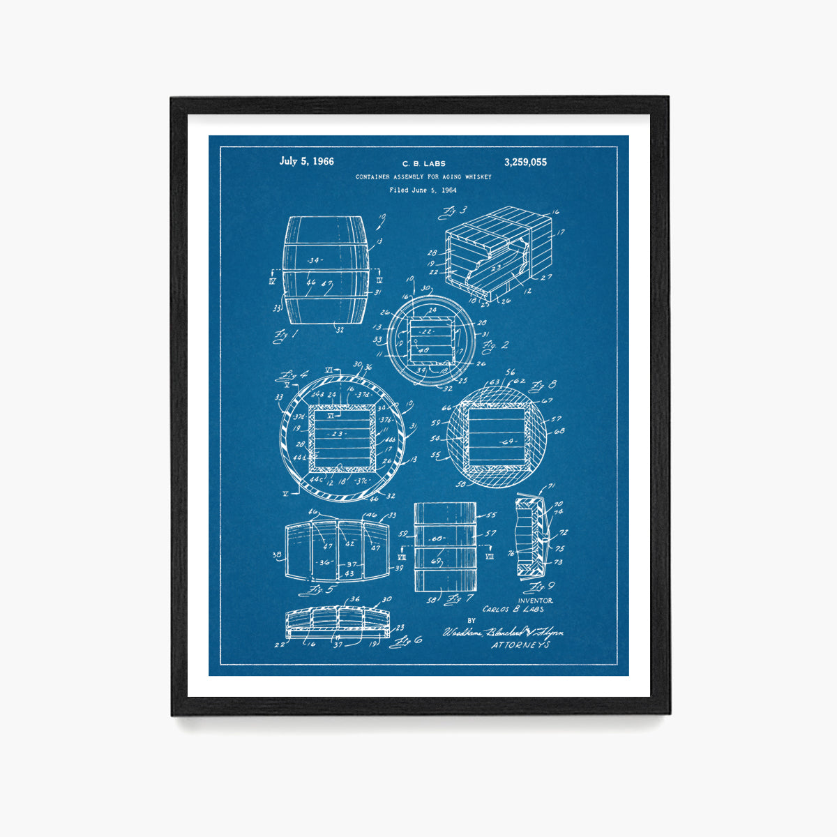 Whiskey Barrel Patent Poster, Kitchen Wall Art