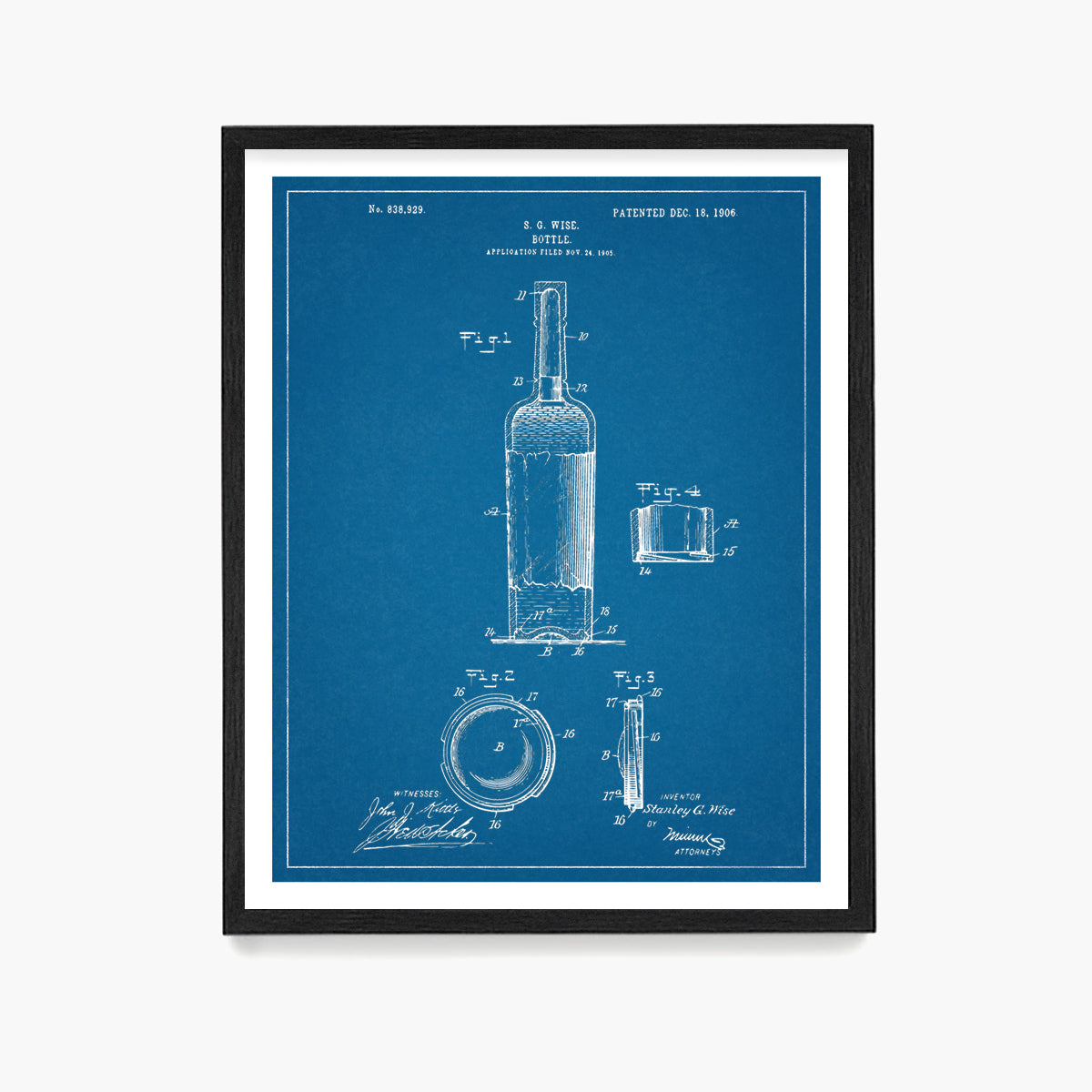 Wine Bottle Patent Poster, Kitchen Wall Art
