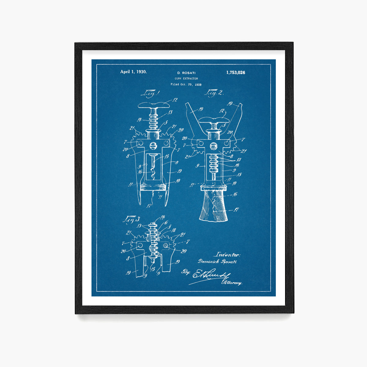 Wine Cork Screw Patent Poster, Kitchen Wall Art