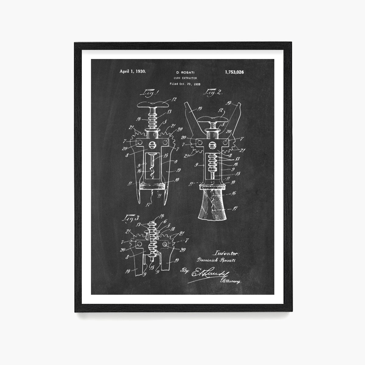 Wine Cork Screw Patent Poster, Kitchen Wall Art
