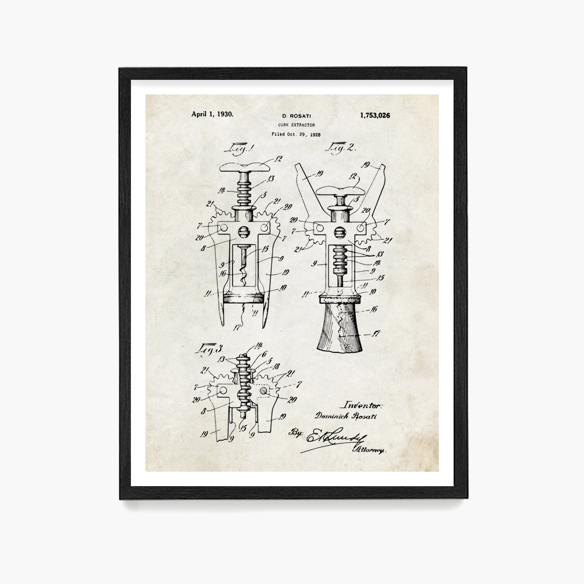 Wine Cork Screw Patent Poster, Kitchen Wall Art