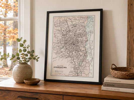 Adirondack Mountains Map, Map Wall Art