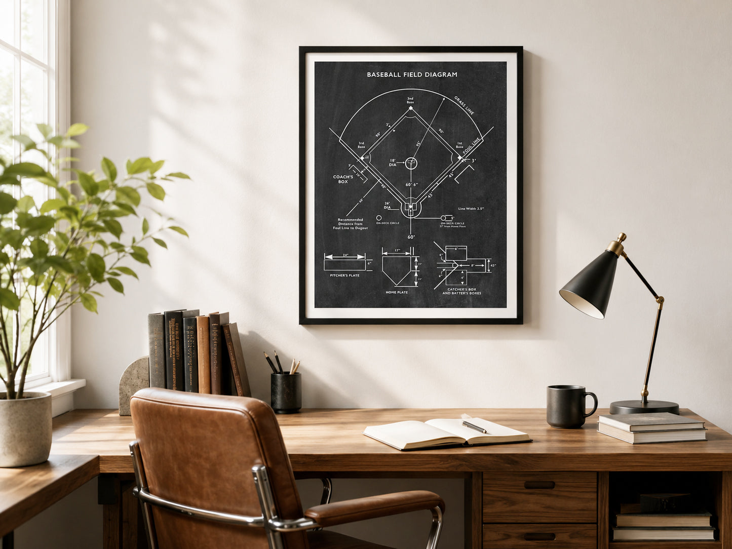 Baseball Field Diagram Poster, Baseball Wall Art