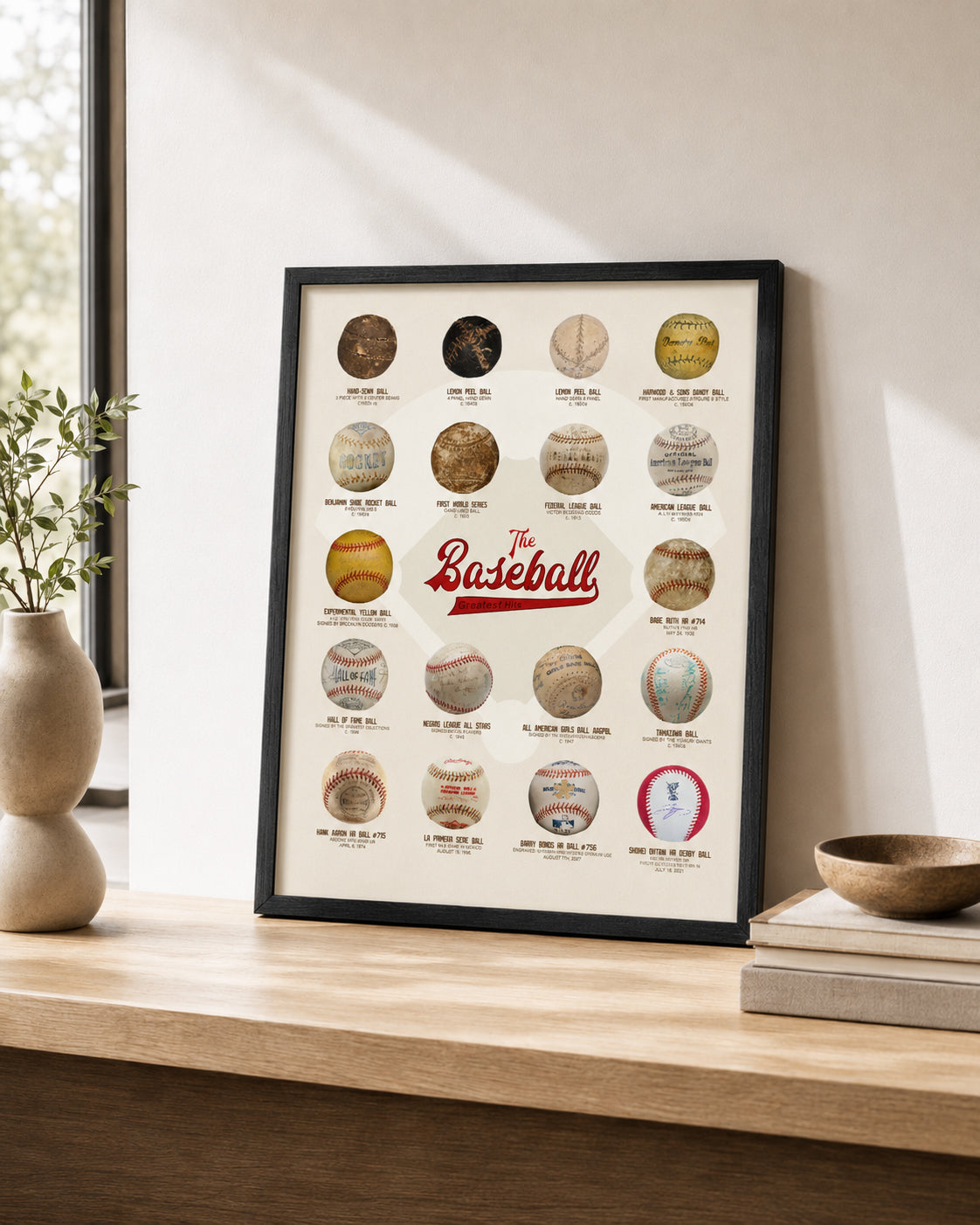 The Baseball Poster, Evolution of the Baseball, Baseball Wall Art, Iconic Baseballs Through History