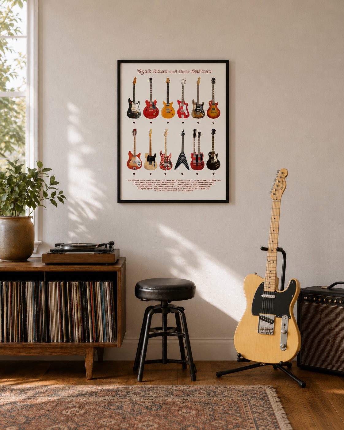 Guitar Poster, Rock Stars and their Guitars, Music Wall Art