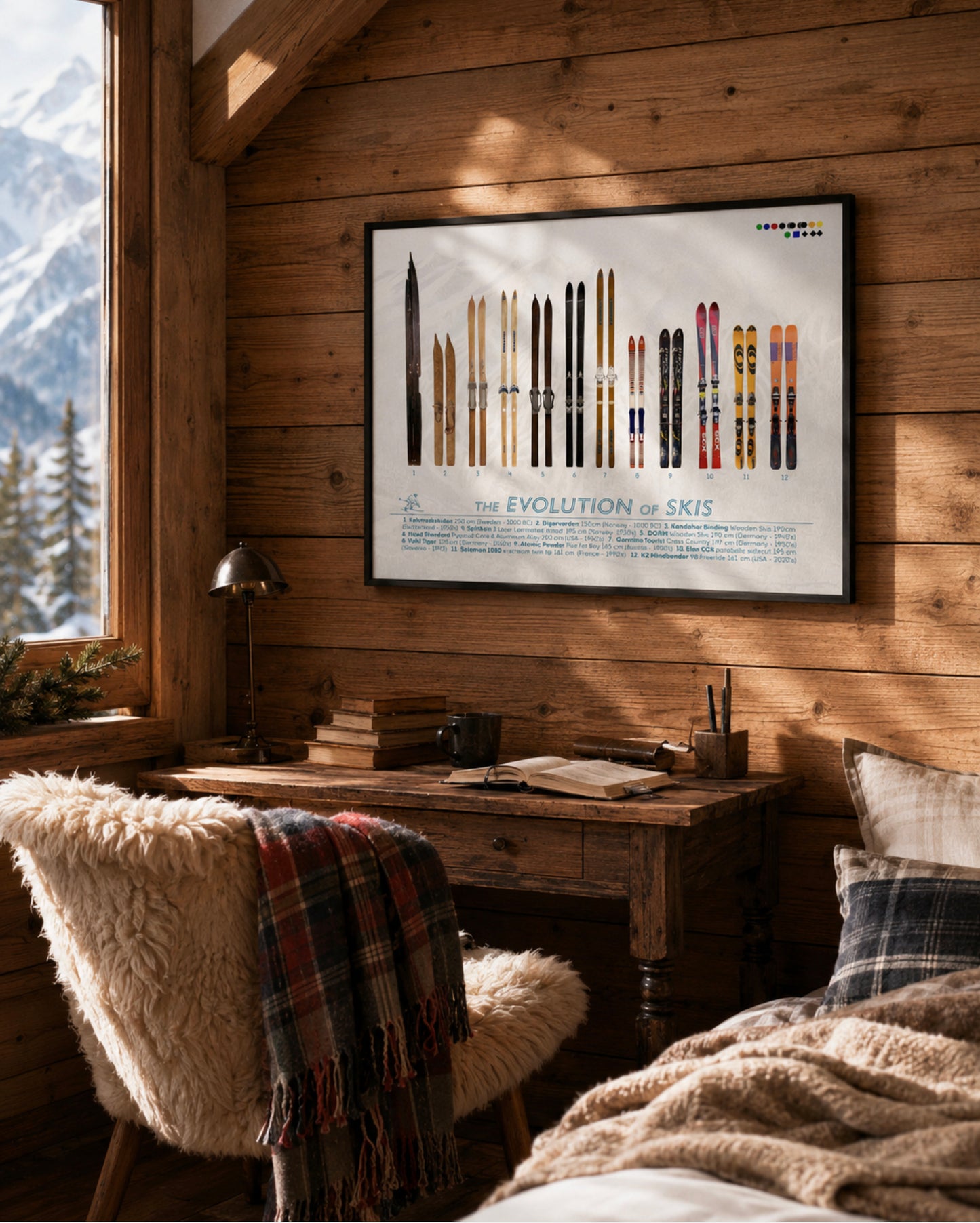 Evolution of Skis Poster, Skiing Wall Art, Ski Lodge Decor