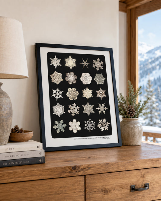 Snowflake Typology Poster, Winter Wall Art, Wilson Alwyn Bentley Snowflake Art