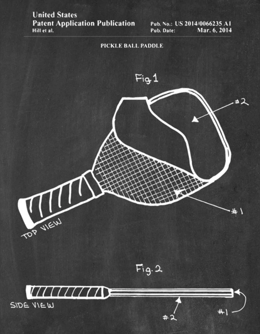 Pickleball Paddle Patent and Pickleball Court Diagram Print License