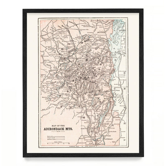 Adirondack Mountains Map, Map Wall Art