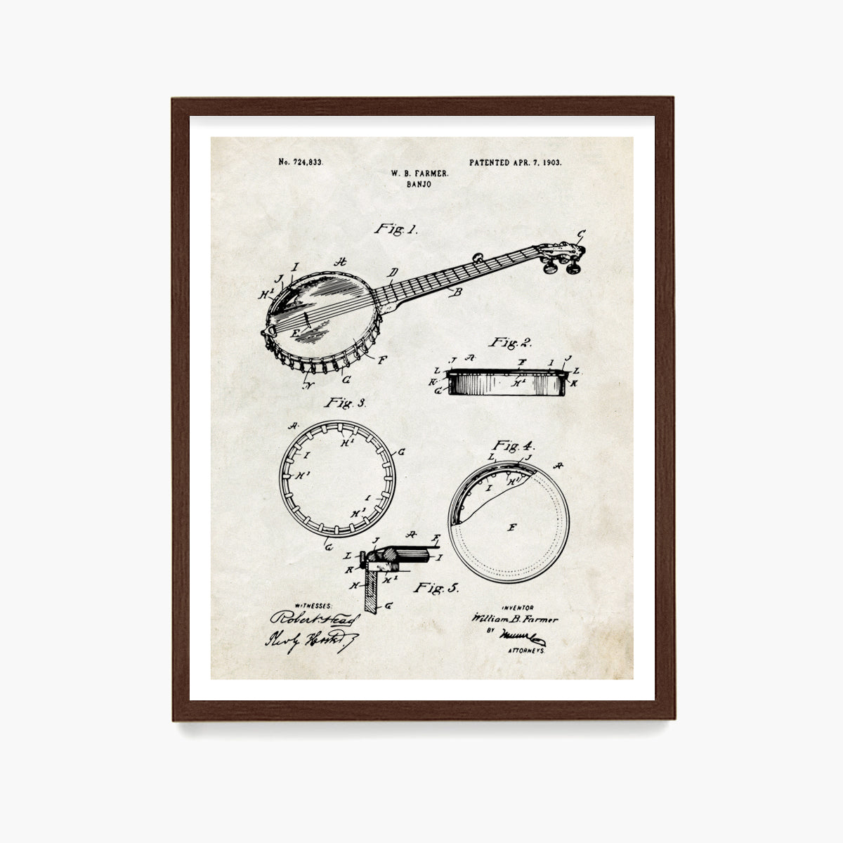 Banjo Patent Poster, Bluegrass Patent Wall Art, Music Room Decor
