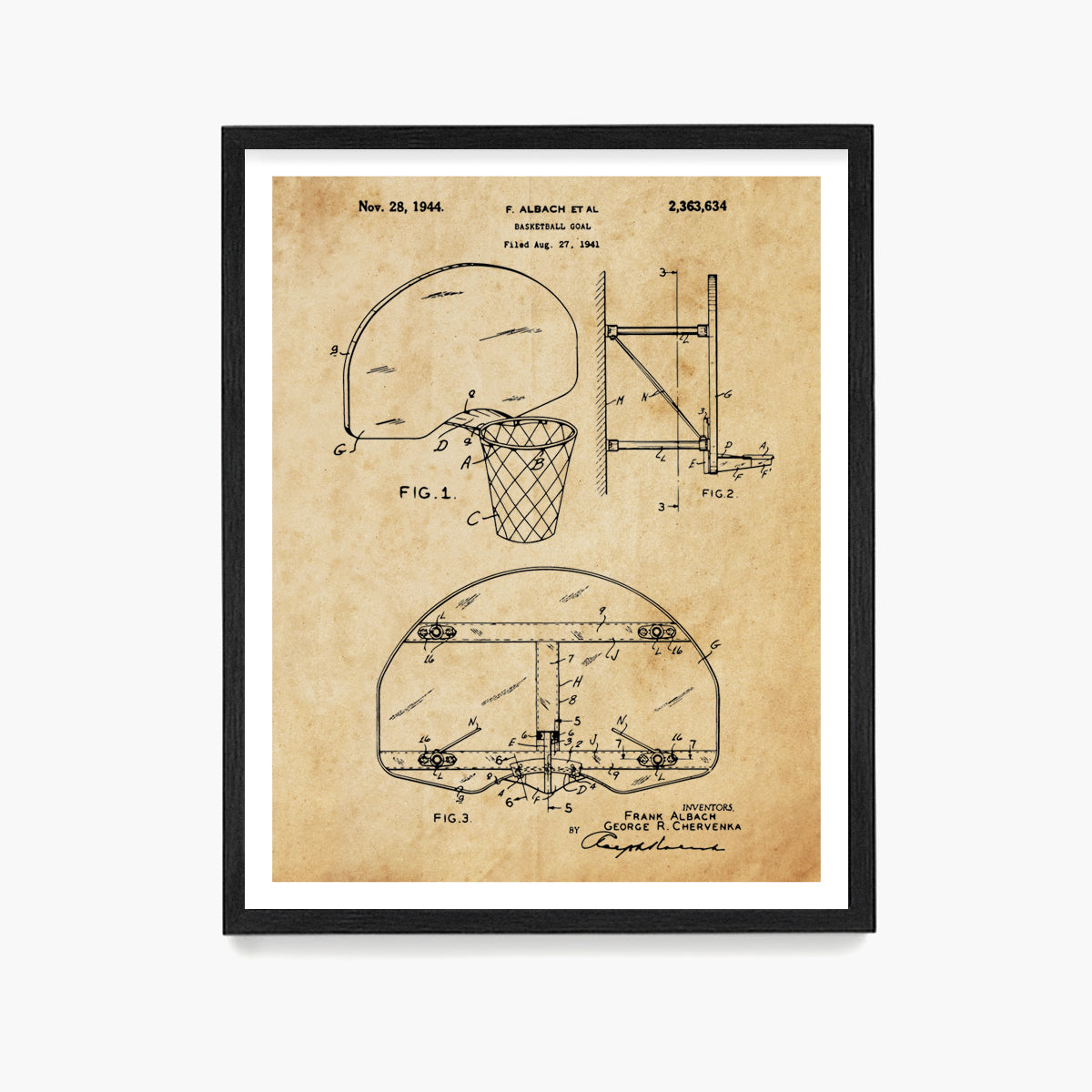 Basketball Hoop Patent Poster, Basketball Wall Art