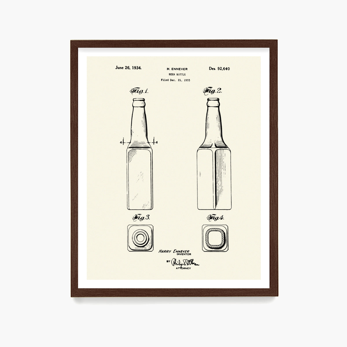 Beer Bottle Patent Poster, Kitchen Wall Art
