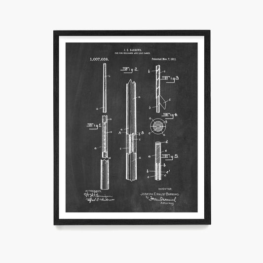 Billiards Cue Patent Poster, Billiards Wall Art, Game Room Decor