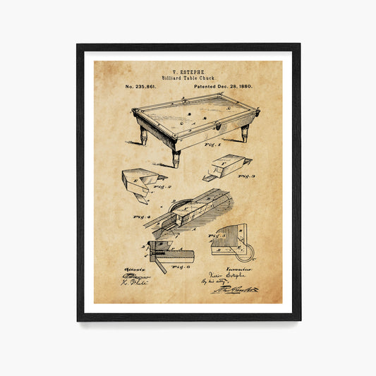 Billiards Table Patent Poster, Billiards Wall Art, Game Room Decor