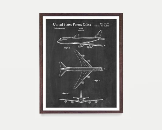 Boeing 747 Airplane Patent Poster, Aviation Wall Art