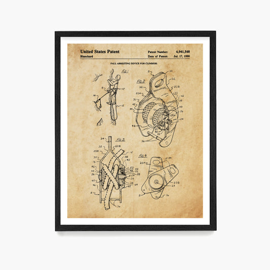 Climbing Belay Patent Poster, Climbing Wall Art