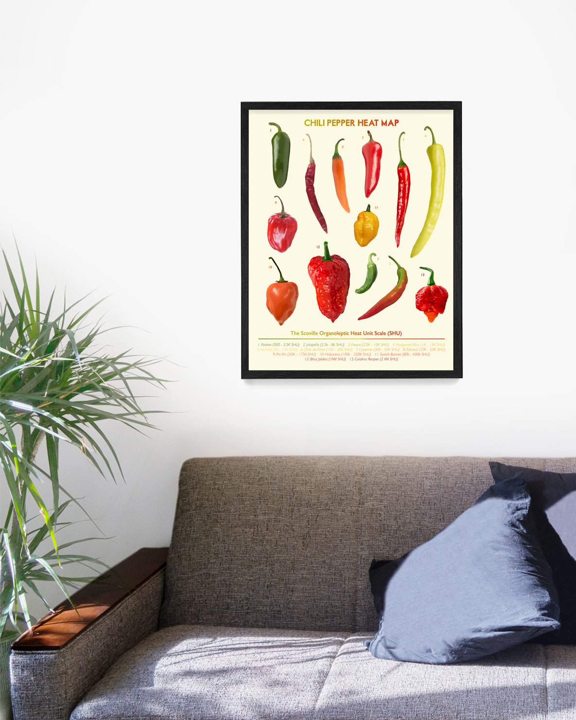Chili Pepper Heat Map Poster, Kitchen Wall Art