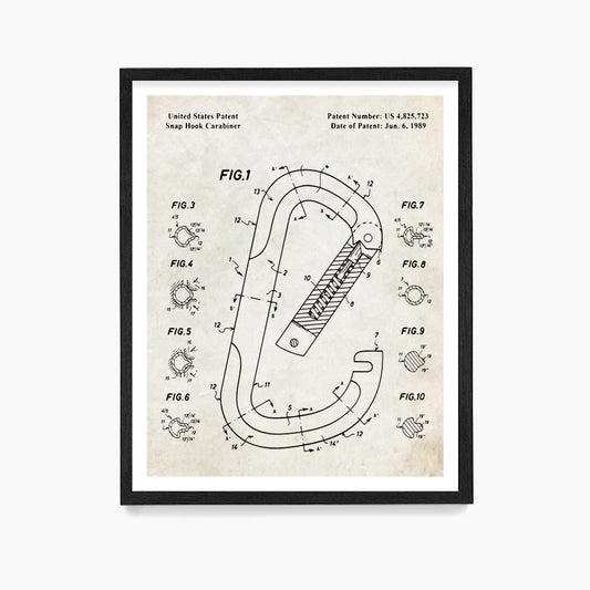 Climbing Carabiner Patent Poster, Climbing Wall Art