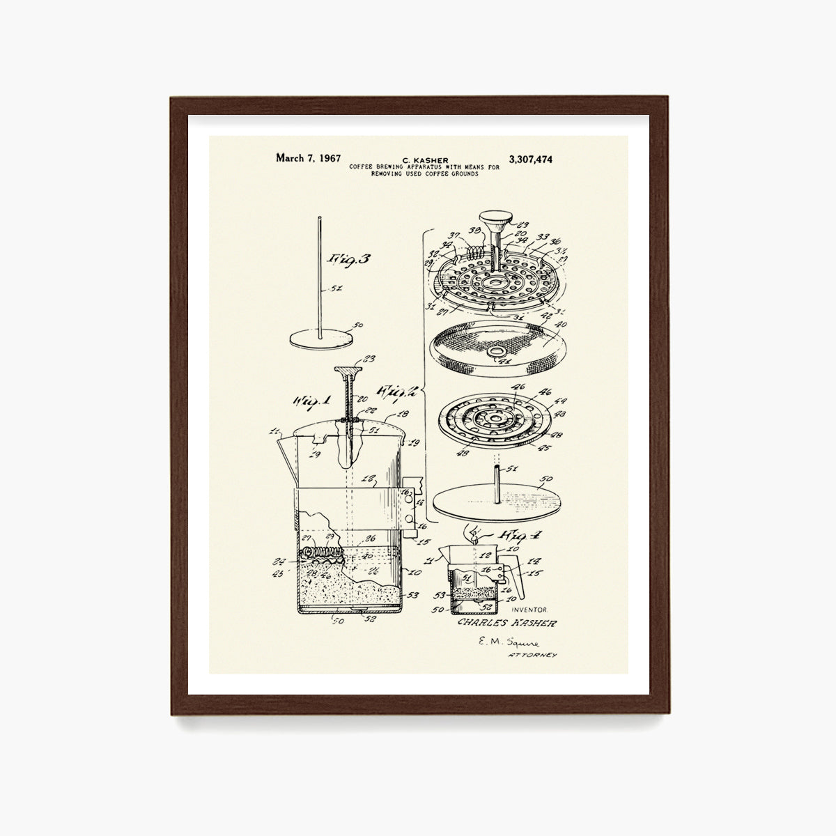 Coffee French Press Patent Poster, Kitchen Wall Art