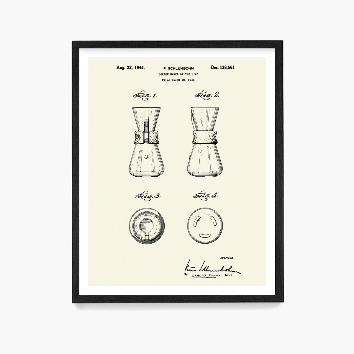 Pour Over Coffee Patent Poster, Kitchen Wall Art