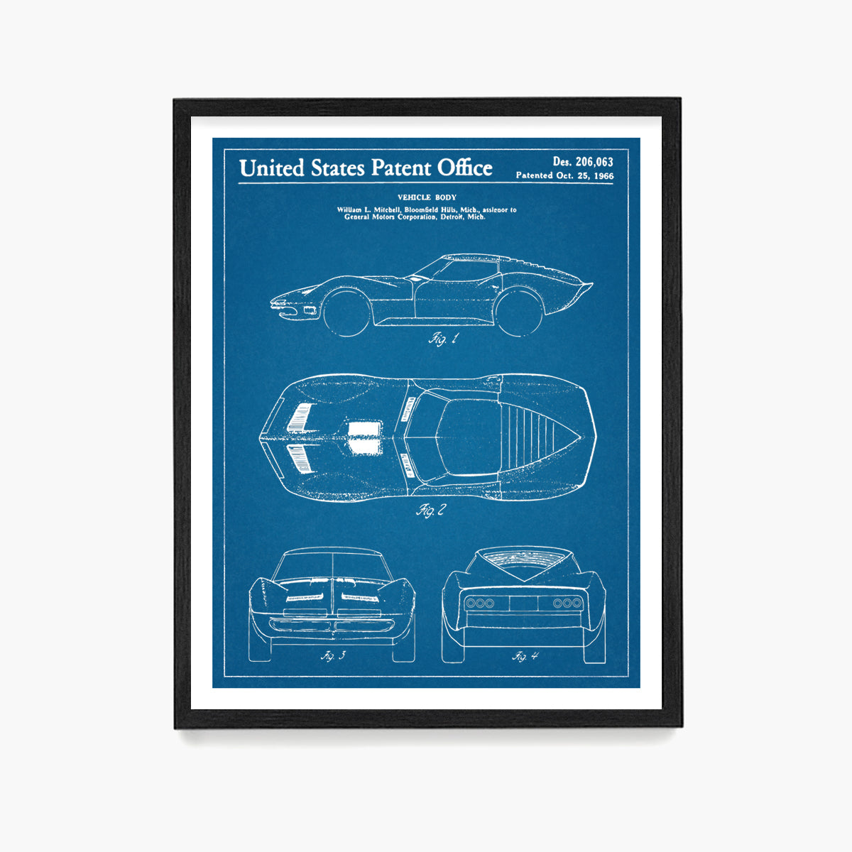 Corvette Patent Poster, Corvette Mako Shark Wall Art