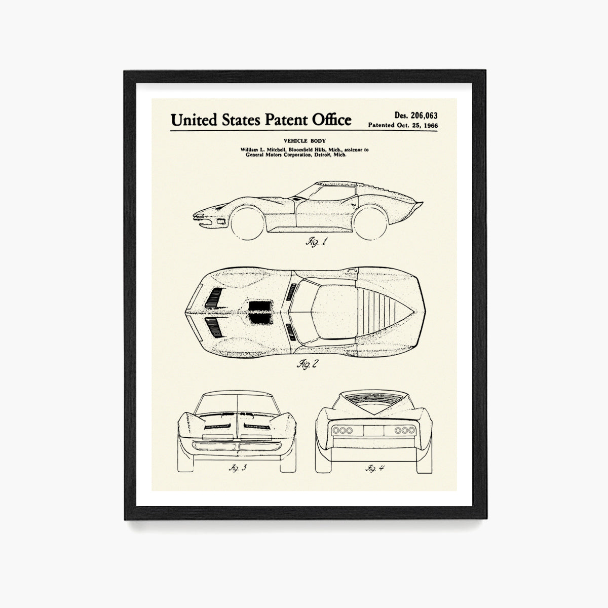Corvette Patent Poster, Corvette Mako Shark Wall Art