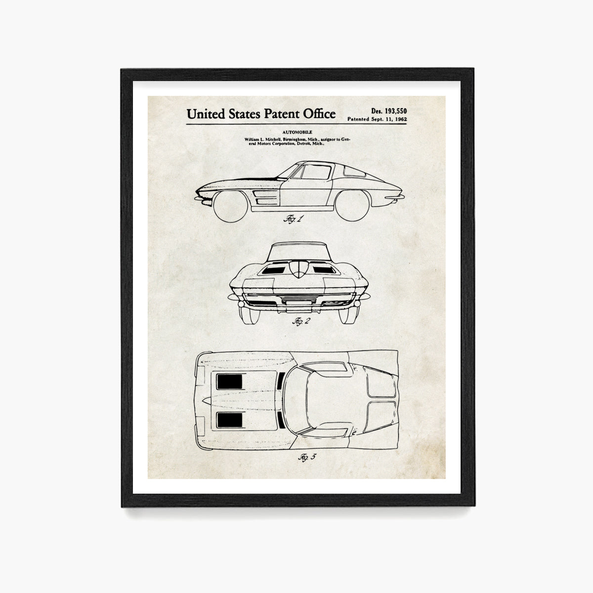 Corvette Patent Poster, Corvette Stingray Wall Art