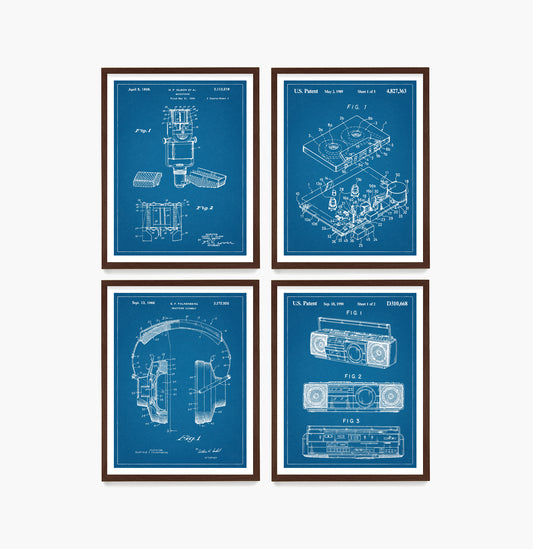 Custom 4 Patent Print Set, Mocha Frames, Blueprint