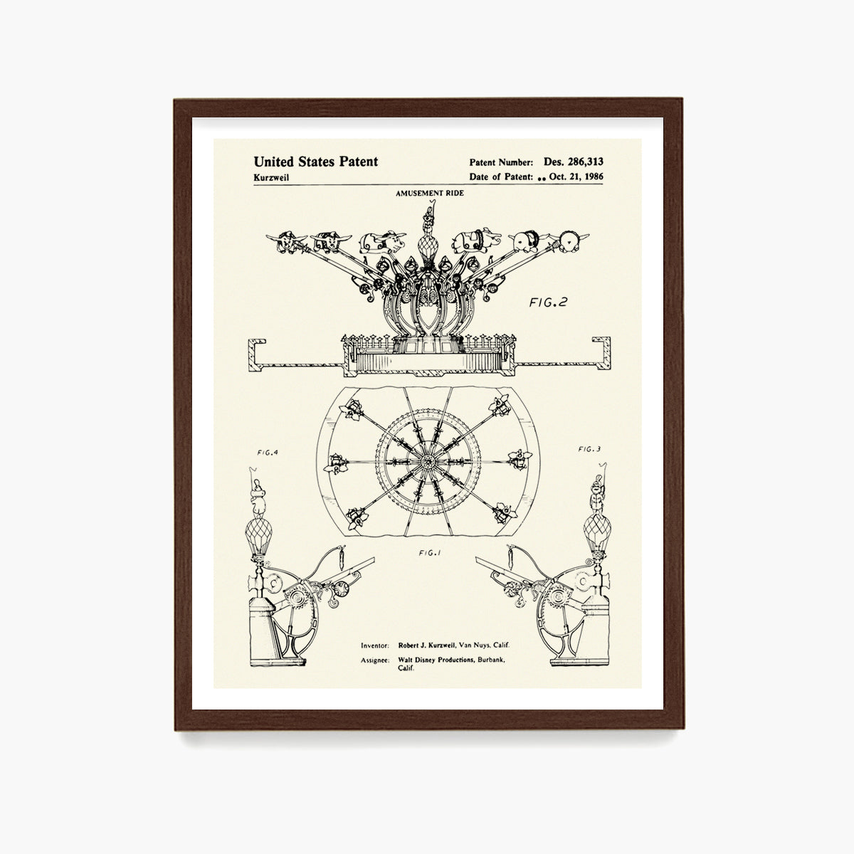 Disney Dumbo Ride Patent Poster, Disney Patent Wall Art