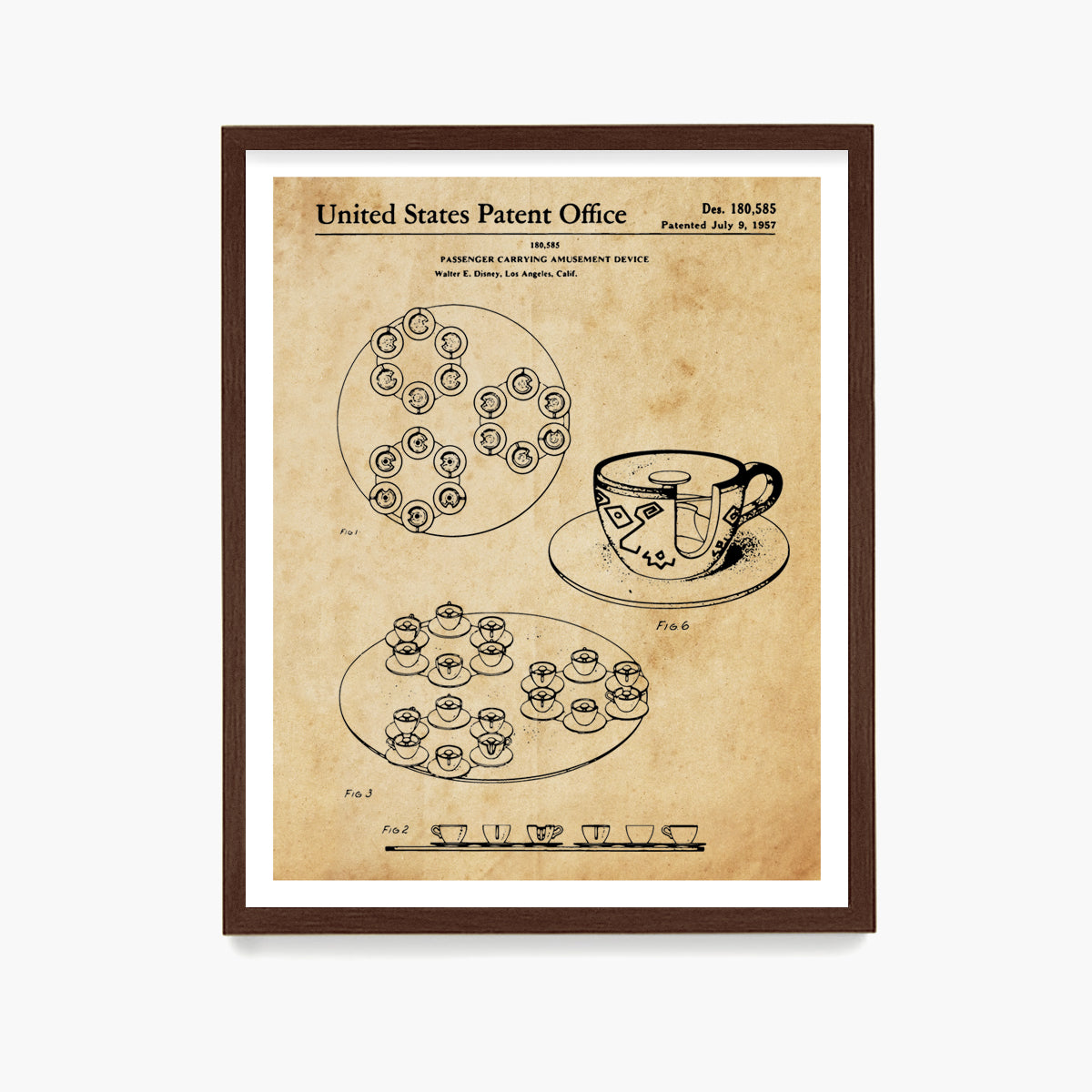 Disney Tea Cup Ride Patent Poster, Disney Patent Wall Art