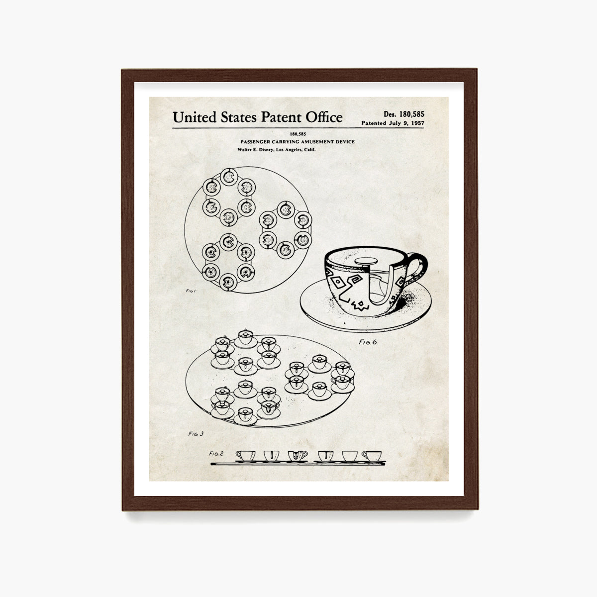 Disney Tea Cup Ride Patent Poster, Disney Patent Wall Art