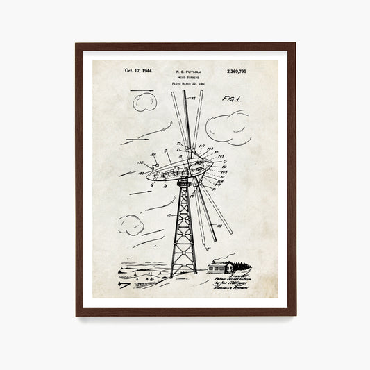 Wind Turbine Patent Poster, Renewable Energy Wall Art