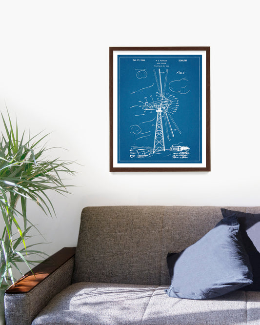 Wind Turbine Patent Poster, Renewable Energy Wall Art