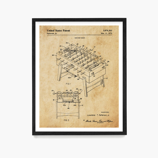Foosball Table Patent Poster, Foosball Wall Art, Game Room Decor