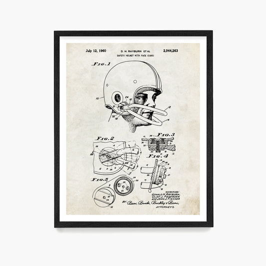 Football Helmet Patent Poster, Football Wall Art