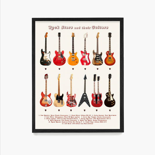 Guitar Poster, Rock Stars and their Guitars, Music Wall Art