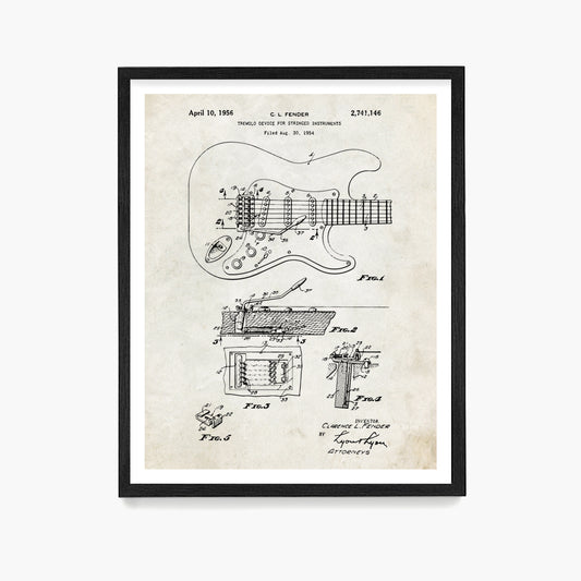 Fender Stratocaster Guitar Patent Poster, Guitar Patent Wall Art