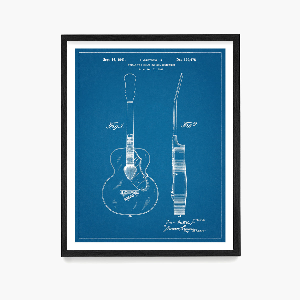 Gretsch Guitar Patent Poster, Guitar Patent Wall Art